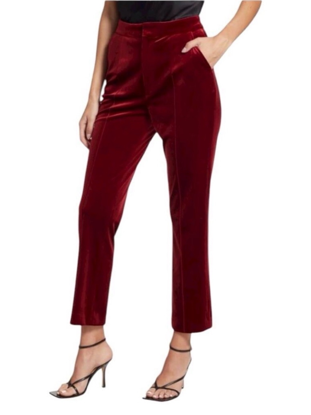 Favorite Daughter High-Rise Velvet Ankle Pants - Burgundy